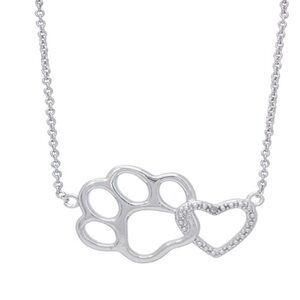🆕Gianni Argento Accent Paw and Heart Pendant Necklace Diamond Accents Silver 18”